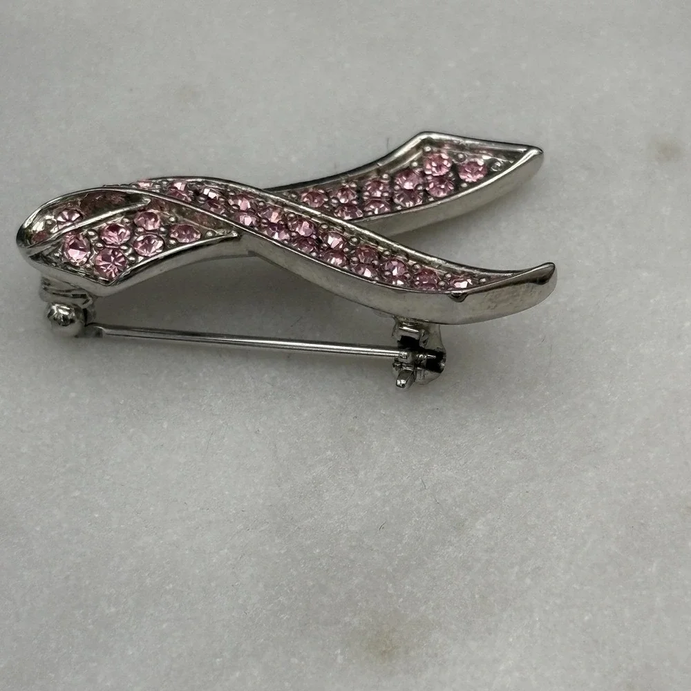 Vintage Givenchy Brooch Cancer Awareness Ribbon Pink Rhinestones